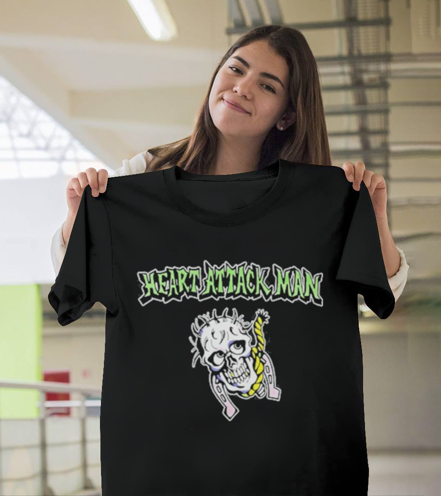 Heart Attack Man Skull Noose Pale Green Text Yellow Rope T-Shirt