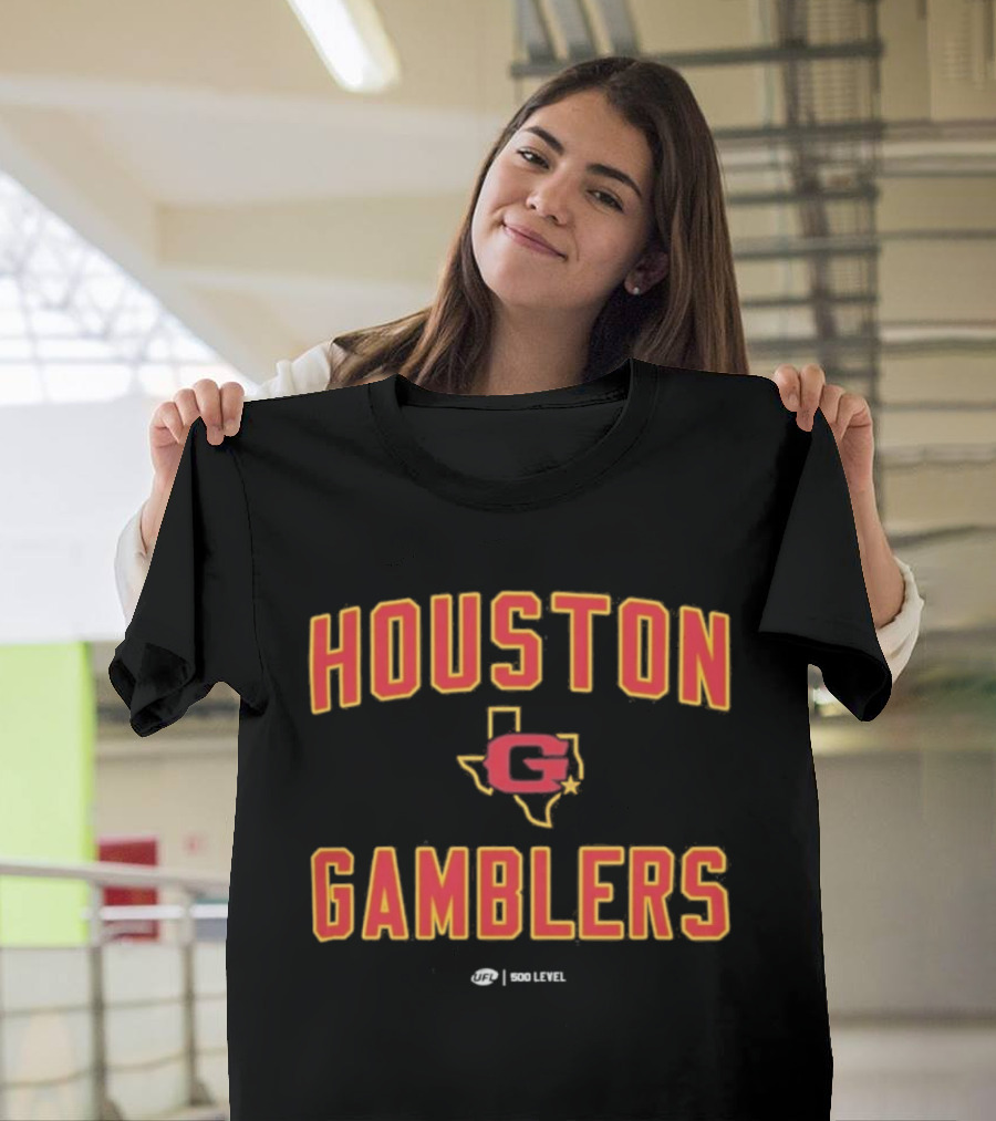 Houston Gamblers UFL Texas Map Letter C T-Shirt