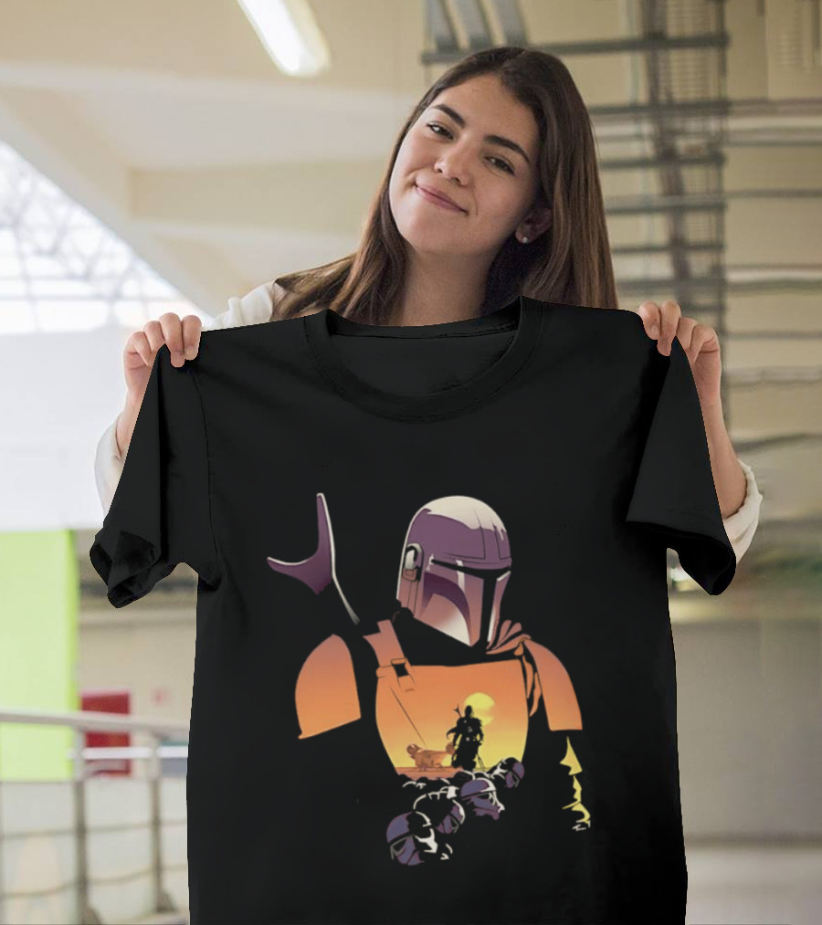The Mandalorian Grogu Star Wars Journey Silhouette In Armor Scene T-Shirt