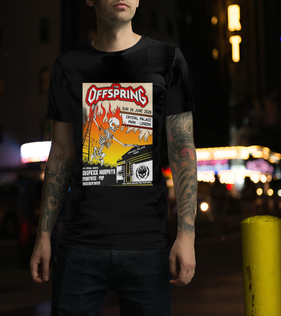 The Offspring Concert June 28 2026 Crystal Palace Park London Dropkick Murphys Pennywise Pup Destroy Boys T-Shirt