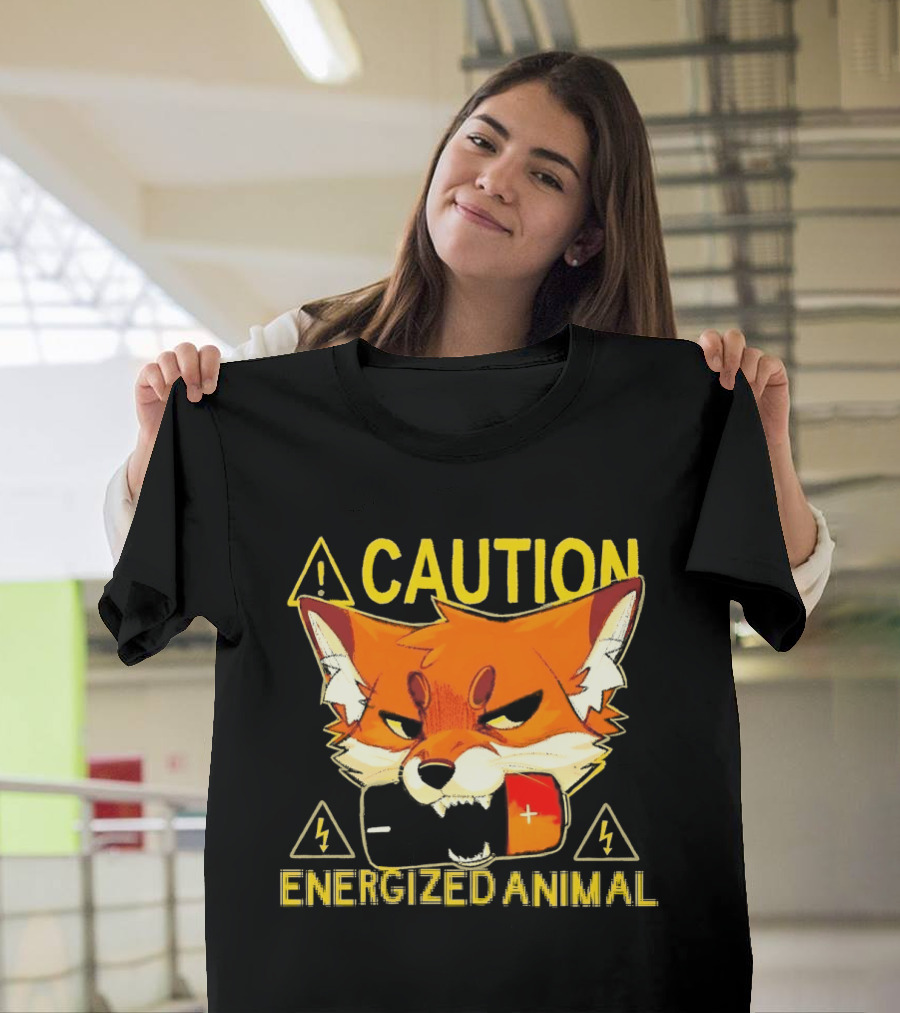 Caution Energized Animal Fox Battery Warning T-Shirt