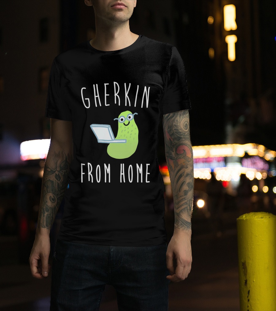 Gherkin From Home Cute Pickle With Laptop T-Shirt