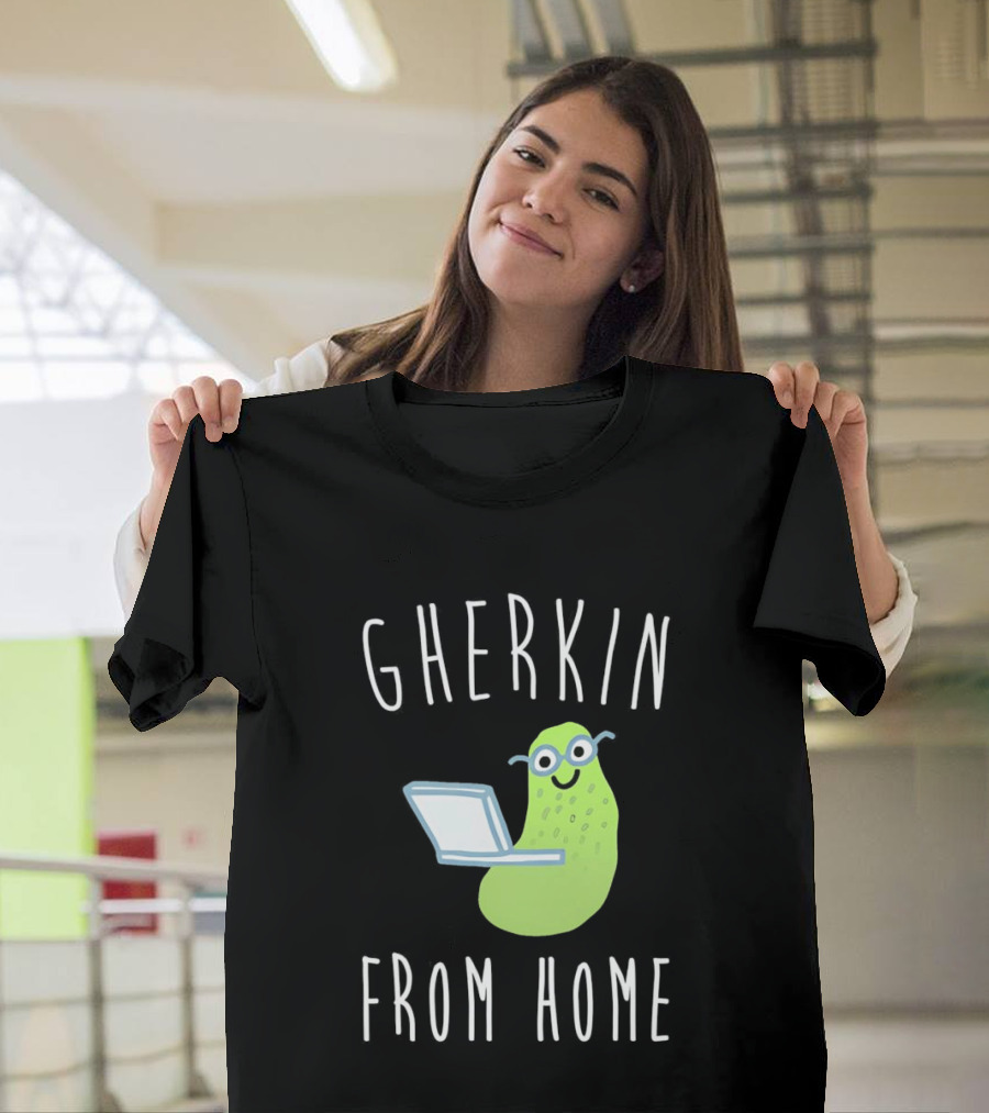 Gherkin From Home Cute Pickle With Laptop T-Shirt