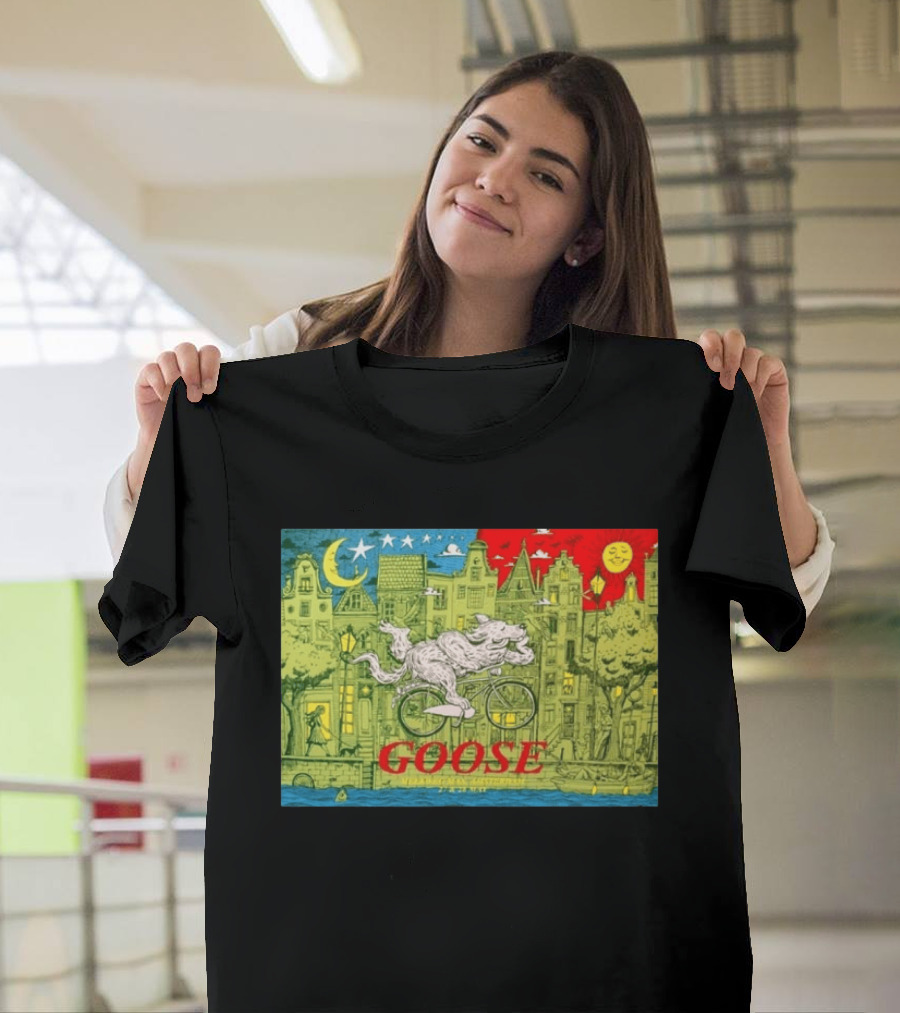 Goose Amsterdam Netherlands 2026 Melkweg Max 27 28 May Gig Bicycle Moon Sun Wolf Houses T-Shirt