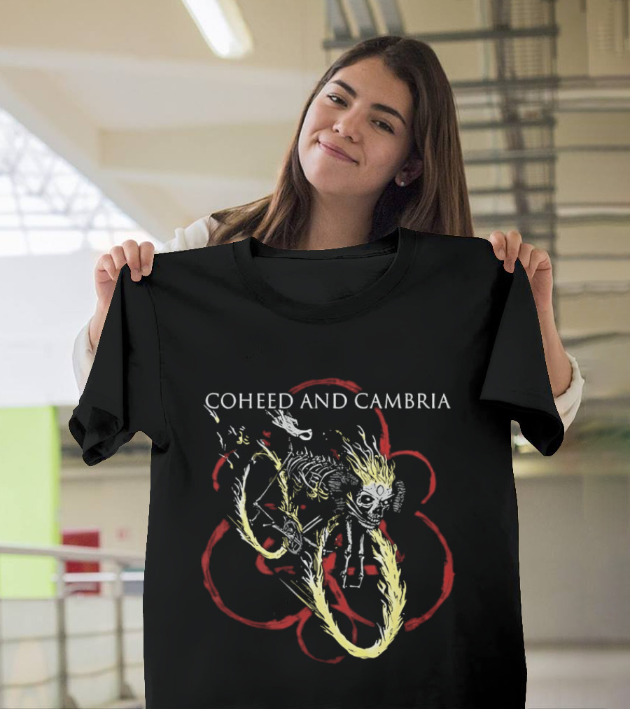 Coheed And Cambria Skeleton With Flame Hair Red Circle T-Shirt