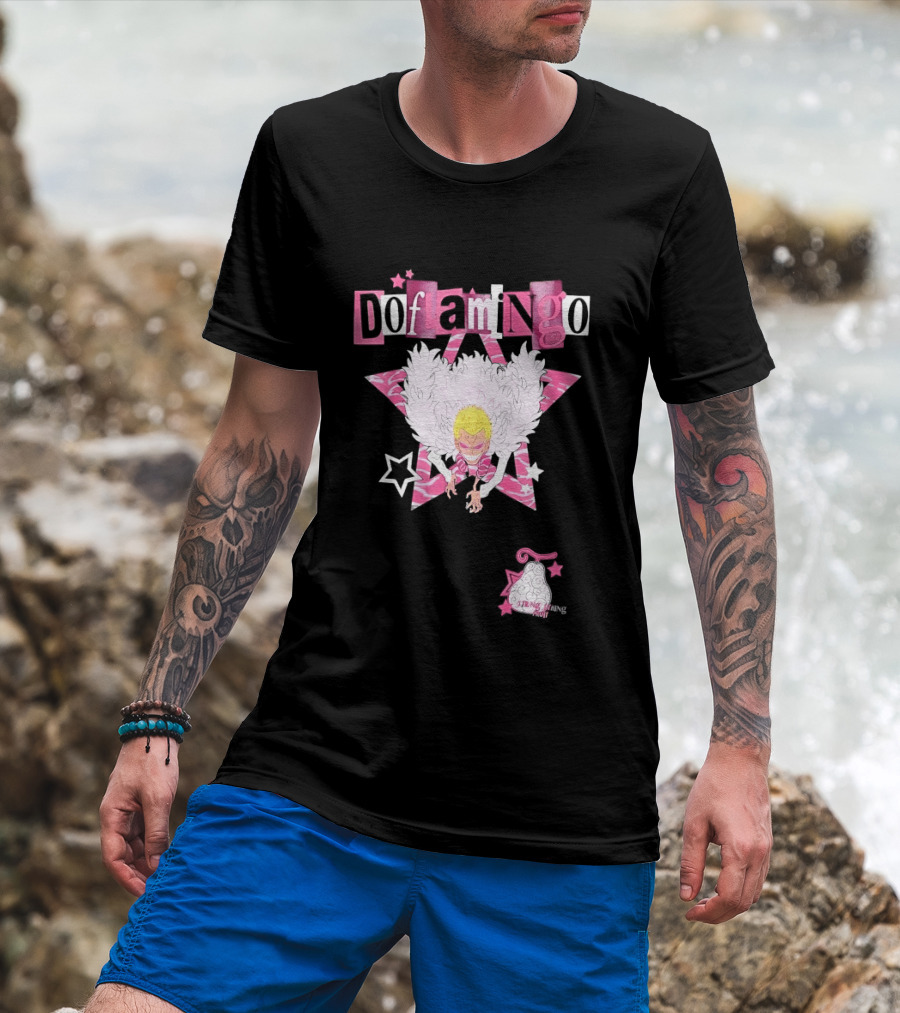 Doflamingo One Piece Pink Star Feathered Cape Anime T-Shirt