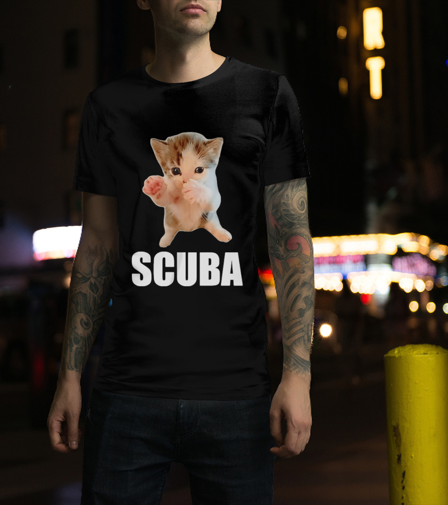 Kitten Cat Feline Pet Animal Martial Arts Scuba Meme Warrior Defender T-Shirt