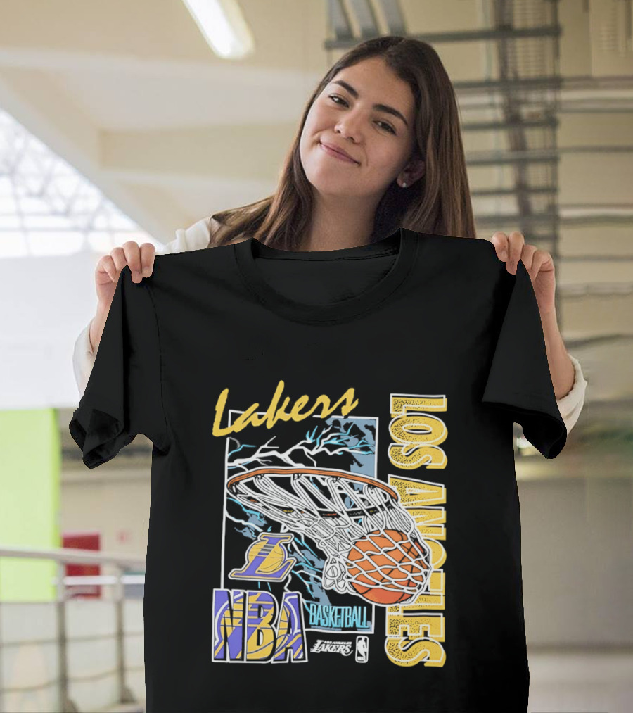 Lakers Los Angeles NBA Basketball Hoops Classic Team Yellow And Blue T-Shirt
