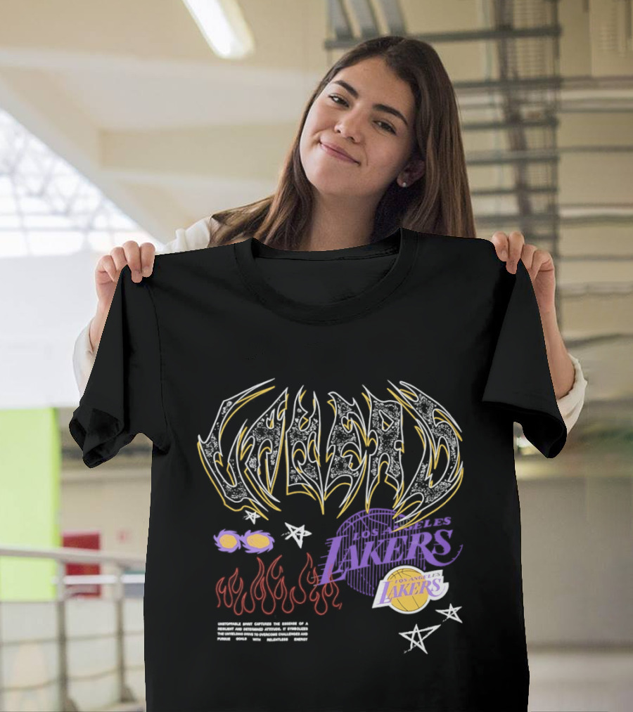 Los Angeles Lakers Unstoppable Spirit Essence Resilient Energy Dynamic Flames Stars Purple Vibes T-Shirt