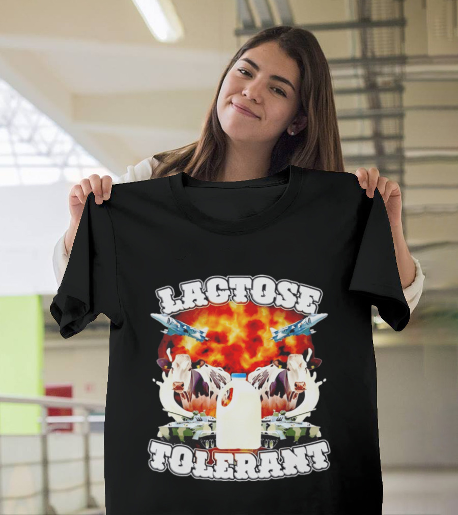 Lactose Tolerant Milk Cow Conflict With Military Jets And Tanks Explosion T-Shirt