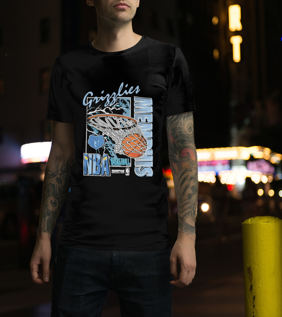 Grizzlies Memphis Basketball NBA Bear Logo And Hoop T-Shirt