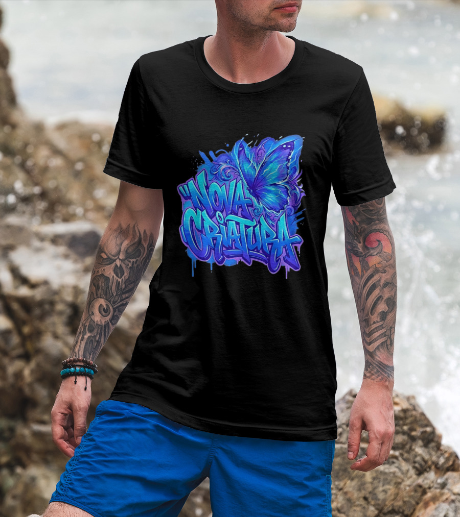 Nova Criatura Butterfly Electric Blue Street Art Aesthetic T-Shirt
