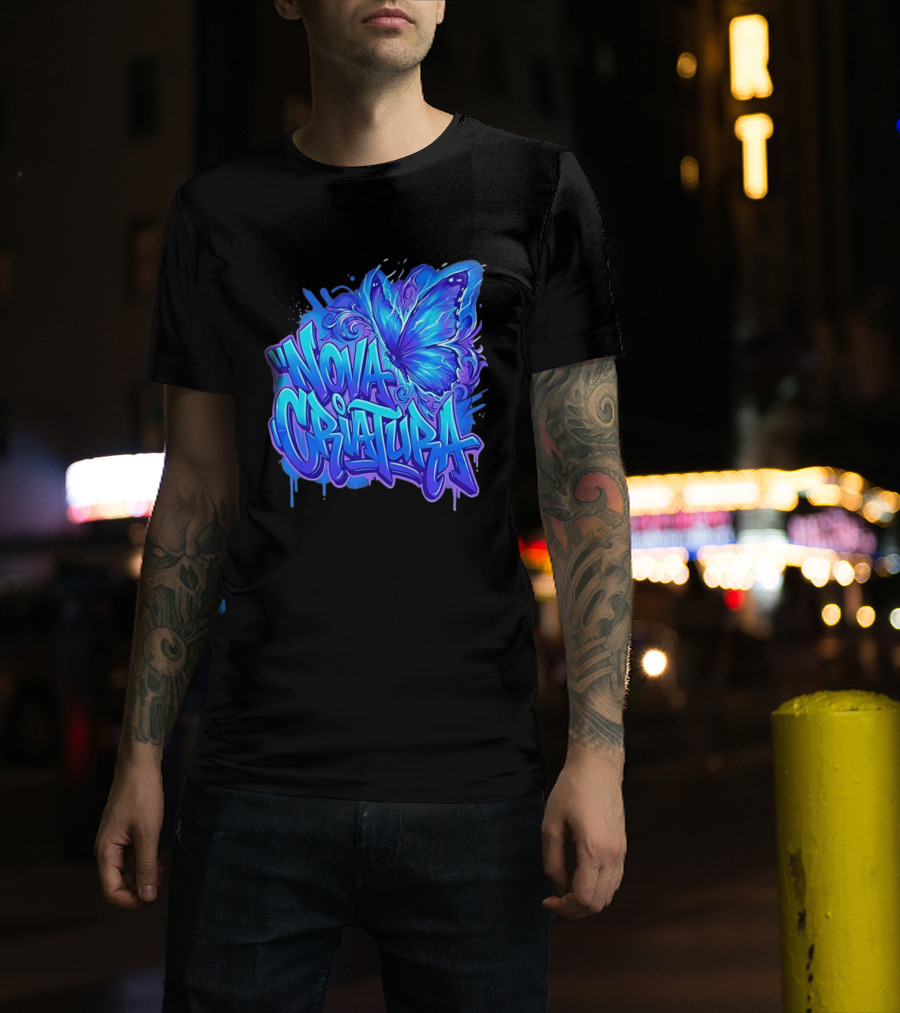 Nova Criatura Butterfly Electric Blue Street Art Aesthetic T-Shirt