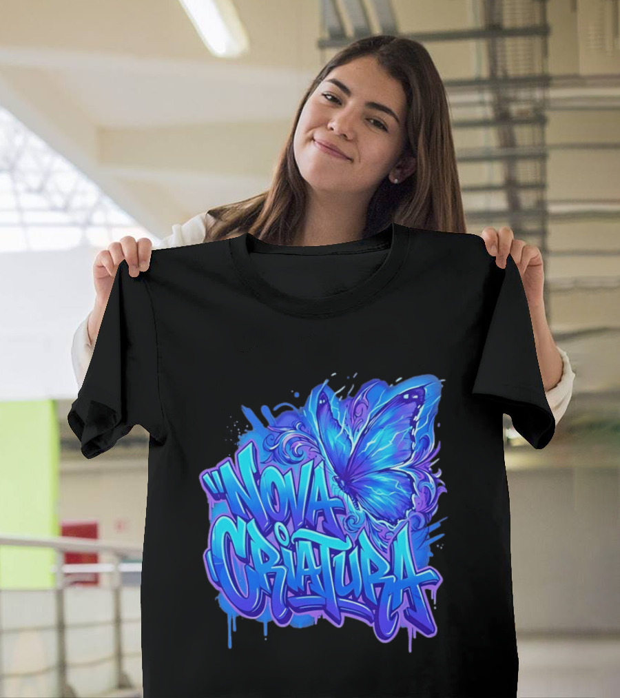 Nova Criatura Butterfly Electric Blue Street Art Aesthetic T-Shirt