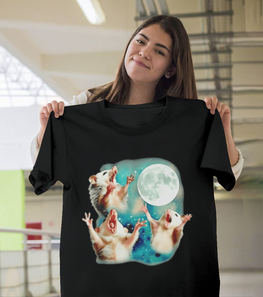 Opossum Howling At Moon With Stars In Space Scene T-Shirt