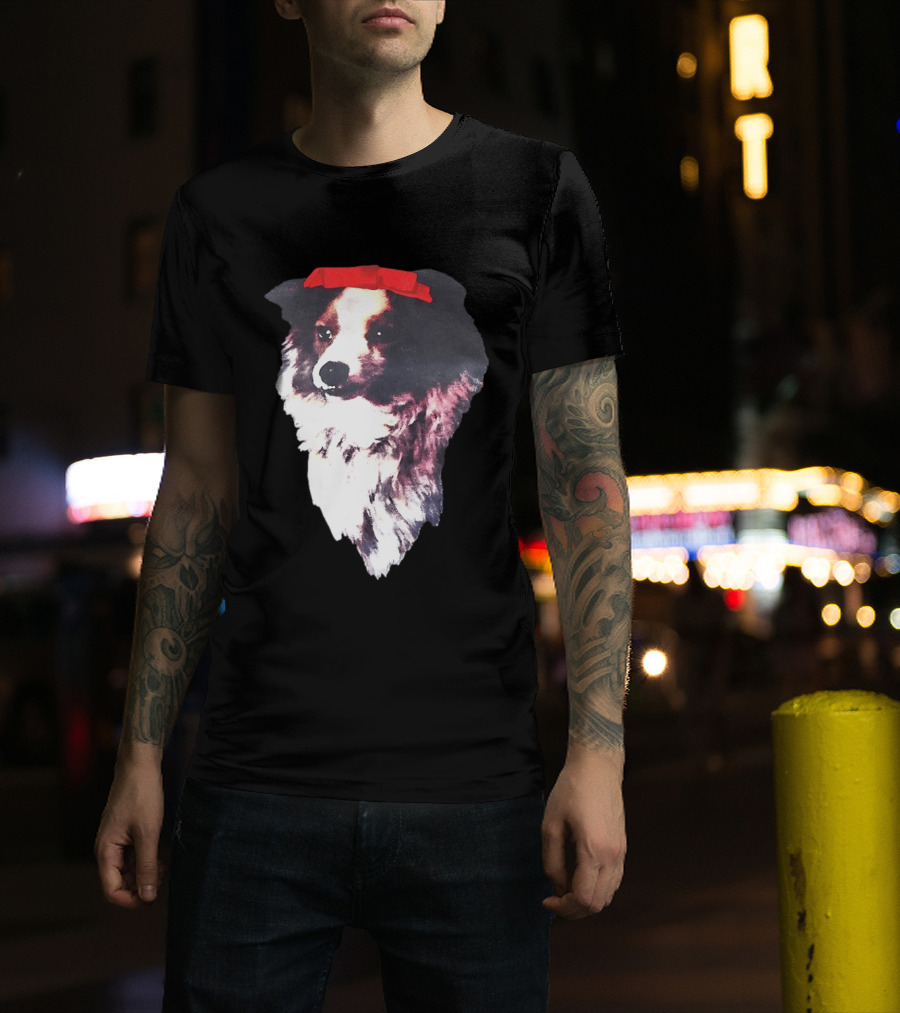 Sabrina Carpenter Collie Dog With Red Bow T-Shirt