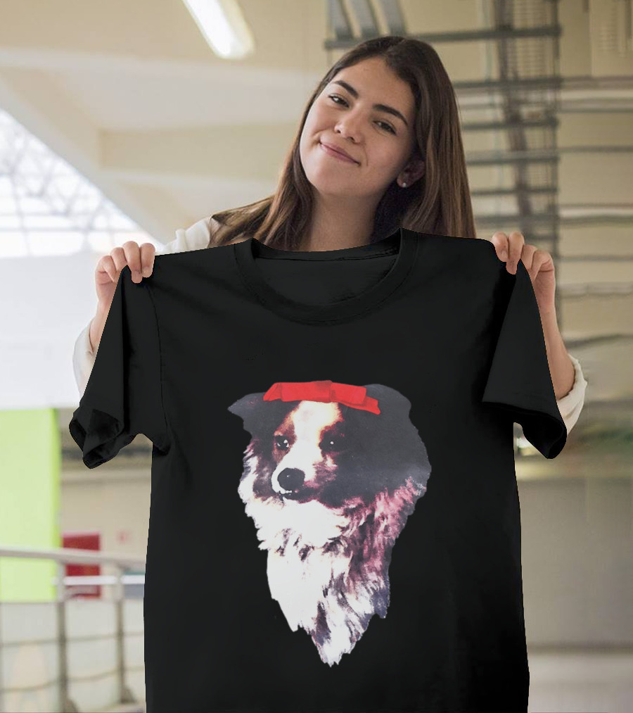 Sabrina Carpenter Collie Dog With Red Bow T-Shirt
