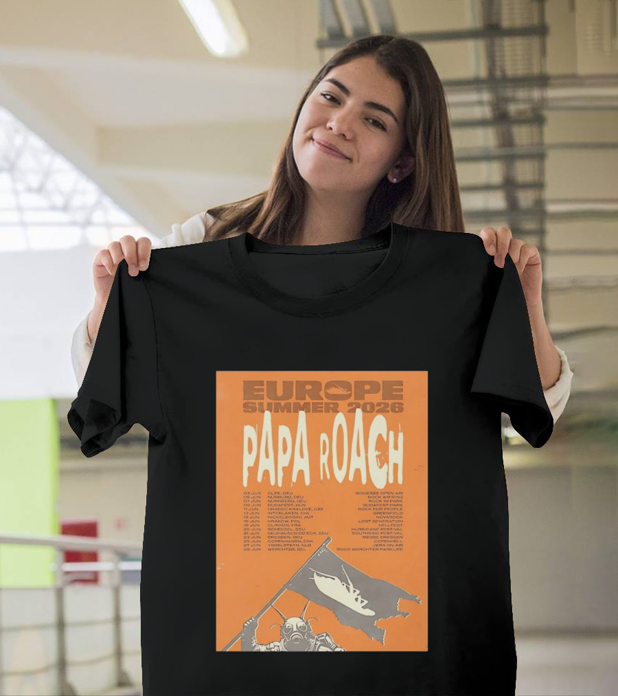 Papa Roach Europe Summer 2026 Tour Olpe Nuremberg Budapest Amsterdam Werchter Dates T-Shirt