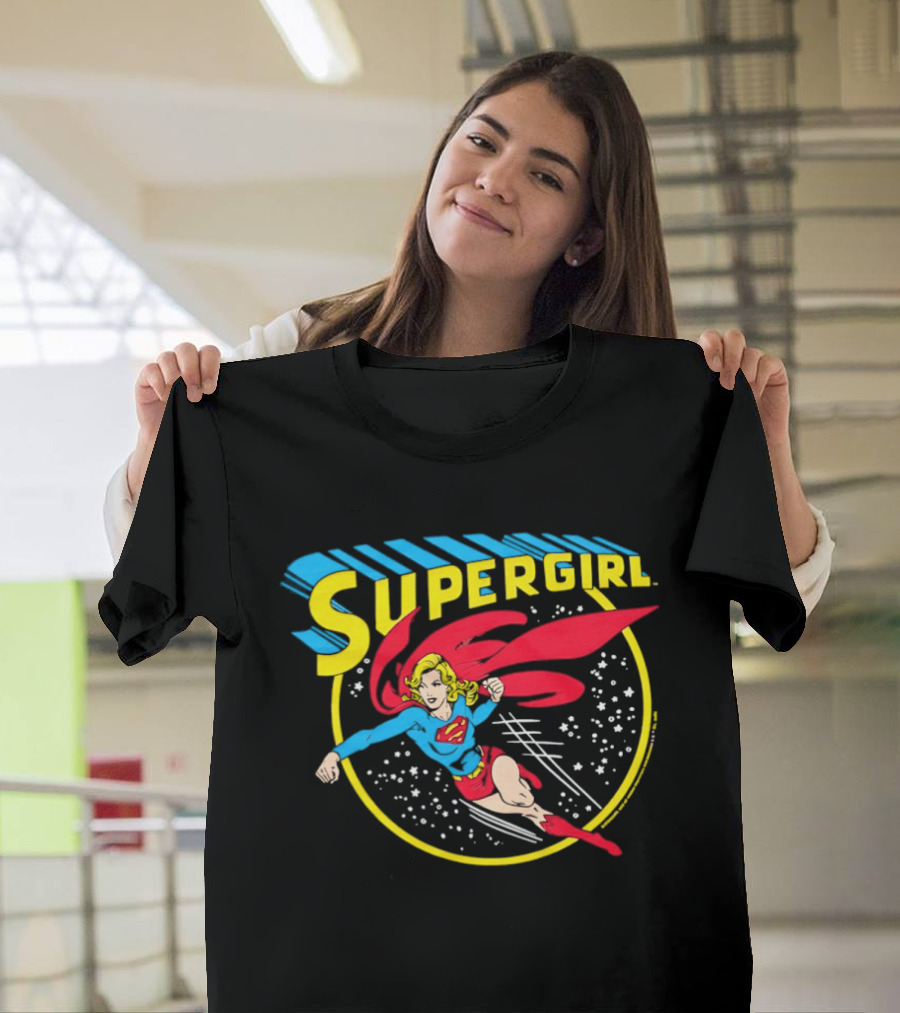 Supergirl DC Comics Flying Hero Iconic Red Cape Blue Suit Yellow T-Shirt