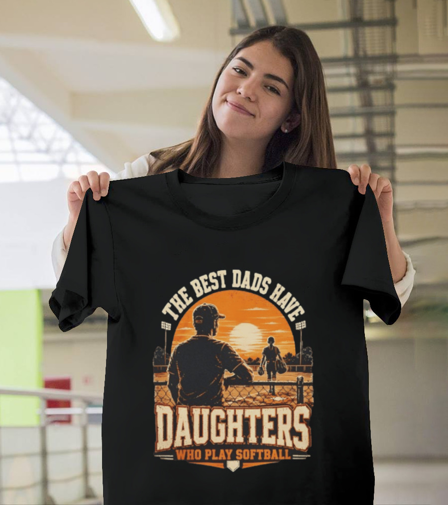The Best Dads Have Daughters Who Play Softball Vintage Sunset Scene T-Shirt
