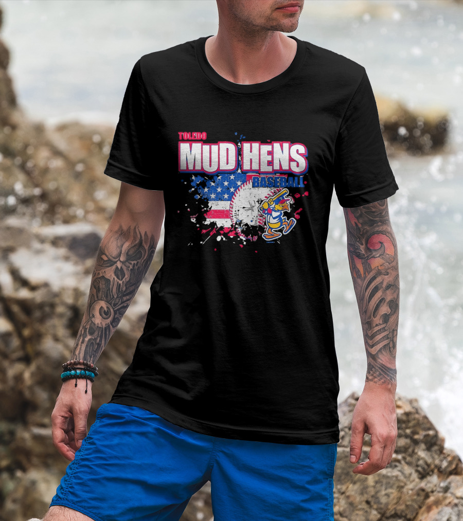 Toledo Mud Hens American Flag Splatter Baseball T-Shirt