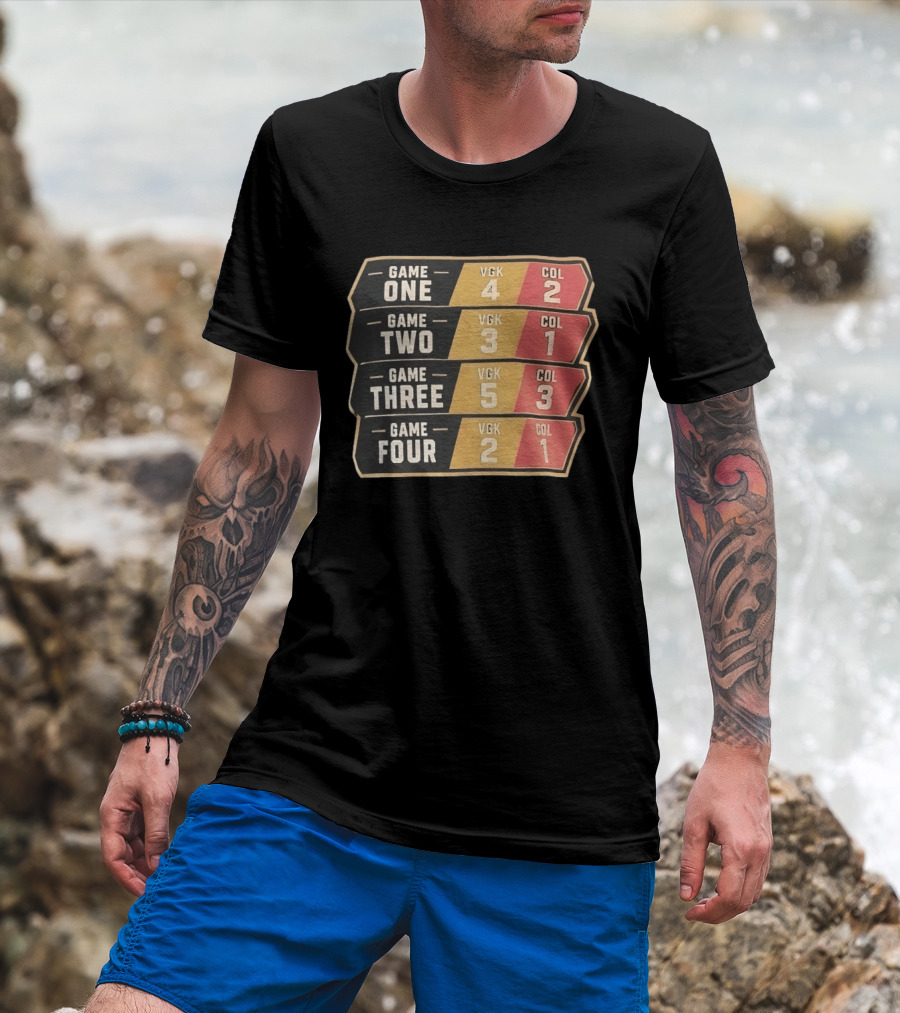Vegas Golden Knights Vs Colorado Avalanche Game One To Four Scores VGK COL T-Shirt