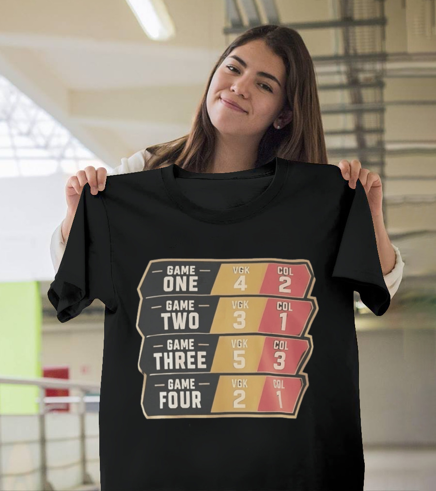 Vegas Golden Knights Vs Colorado Avalanche Game One To Four Scores VGK COL T-Shirt
