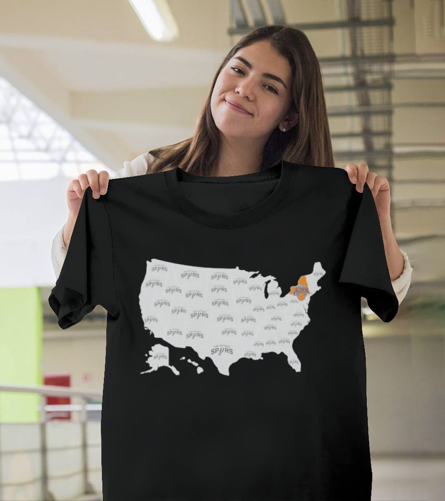 America Spurs New York Knicks US Map Basketball Team Representation T-Shirt