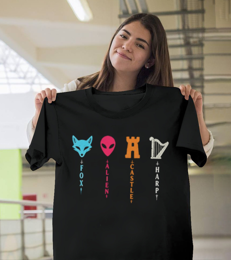 Fox Alien Castle Harp Vertical T-Shirt