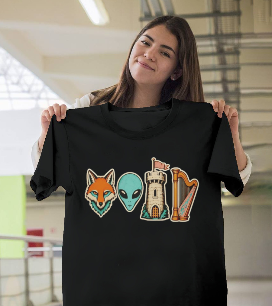 Fox Alien Castle Harp Stone Path Void T-Shirt