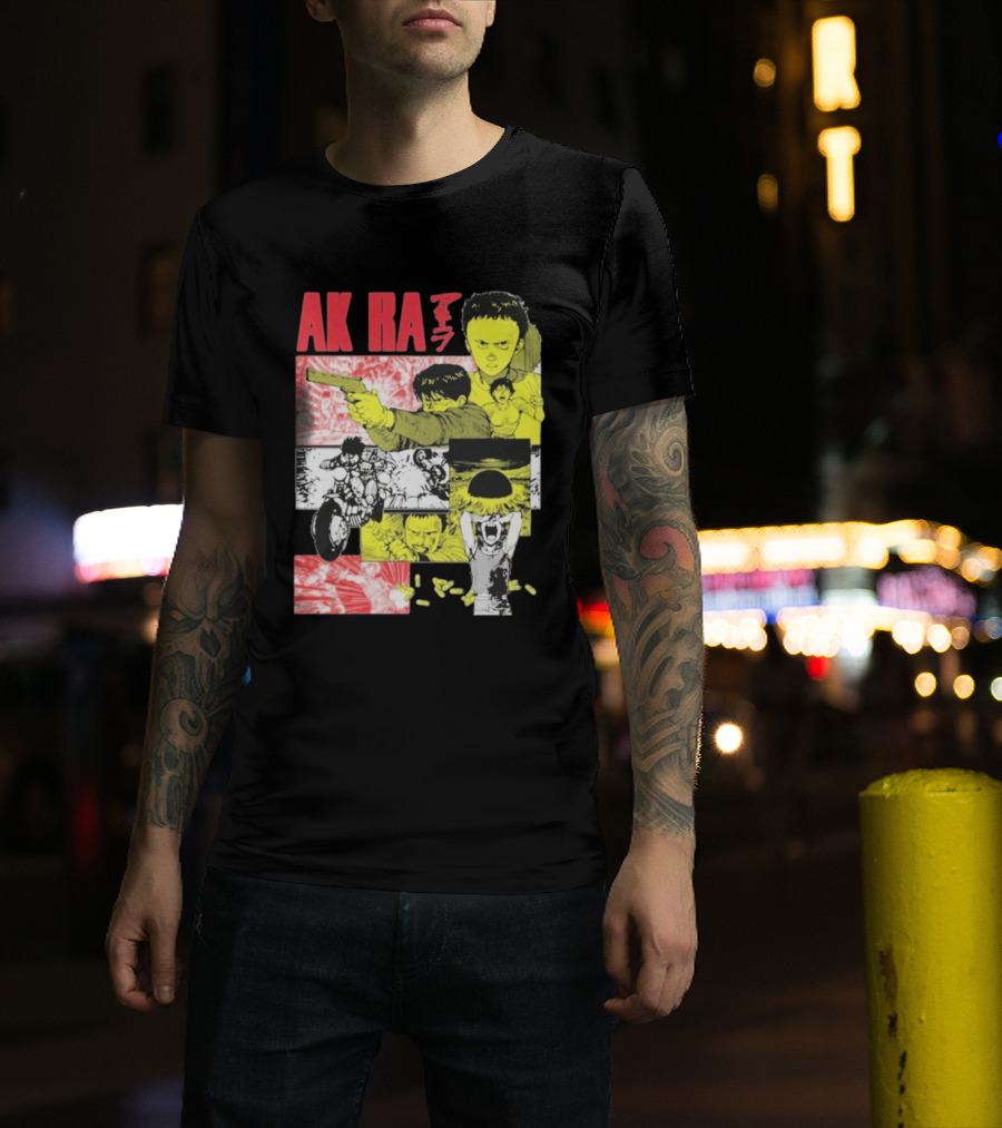 Akira Manga Panels Gun Motorcycle Explosion Red Yellow T-Shirt