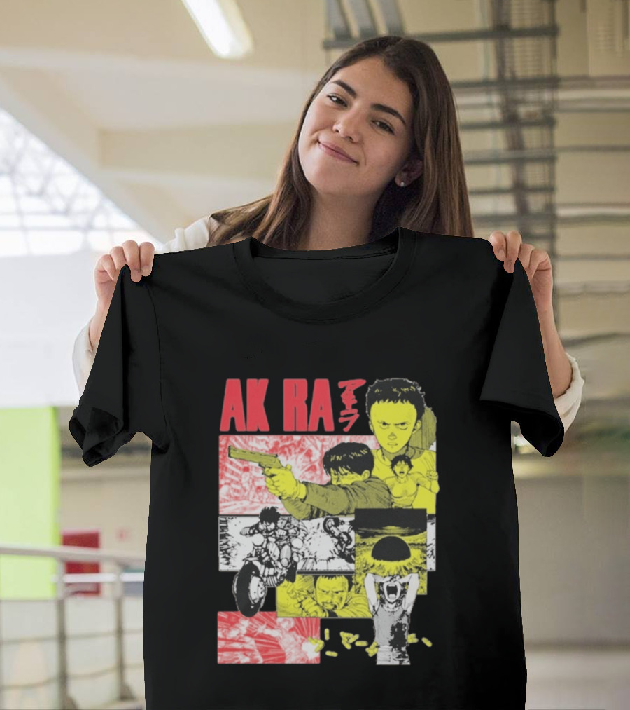 Akira Manga Panels Gun Motorcycle Explosion Red Yellow T-Shirt