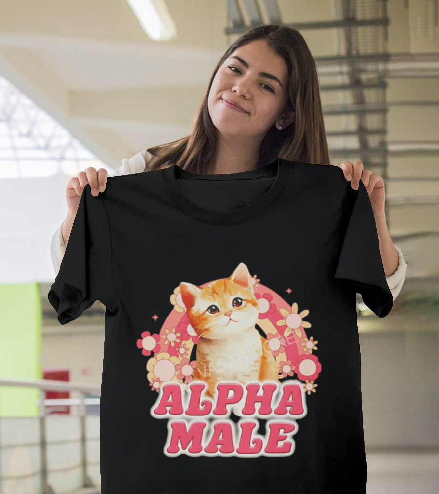 Alpha Male Kitten With Rainbow And Floral T-Shirt