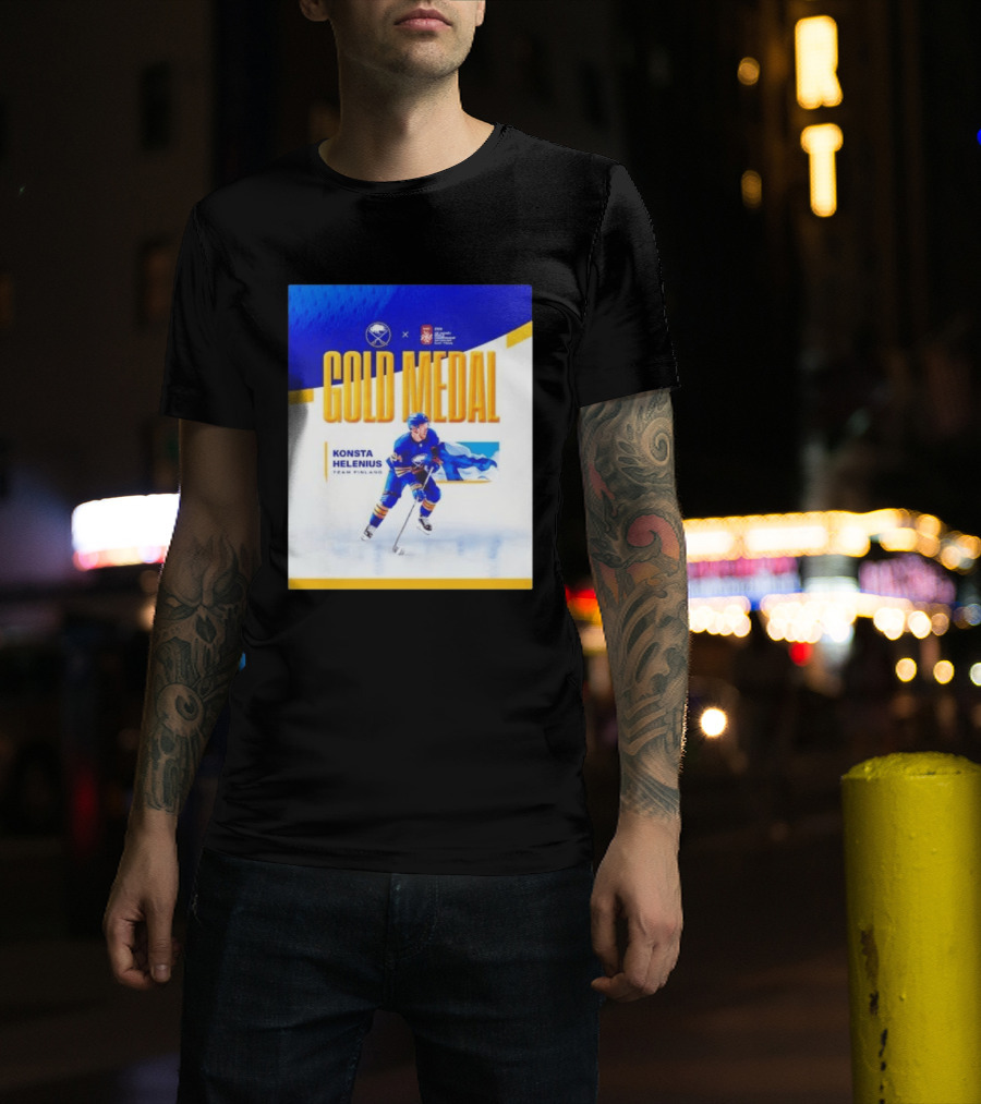 Konsta Helenius Team Finland 2023 Gold Medal Hockey T-Shirt