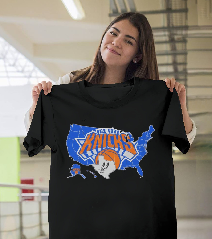 New York Knicks San Antonio Spurs USA Map T-Shirt