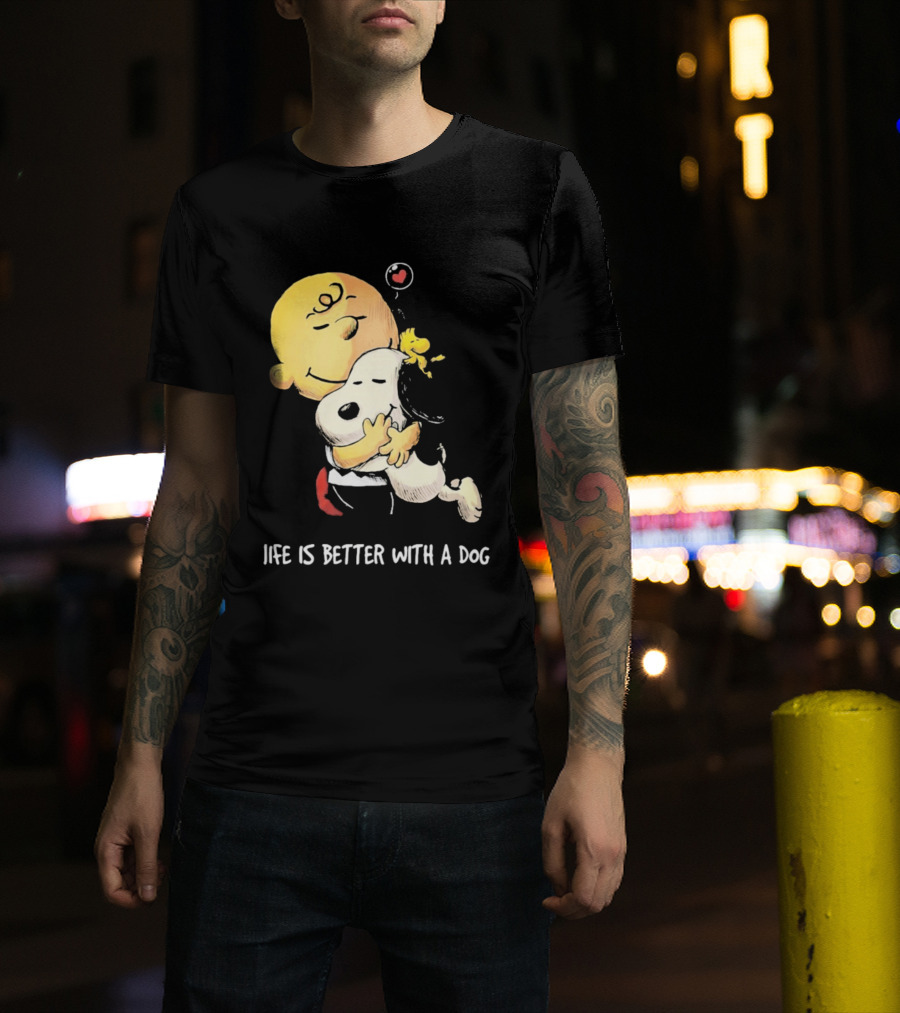 Snoopy Charlie Brown Life Is Better With A Dog Hugging Heart T-Shirt