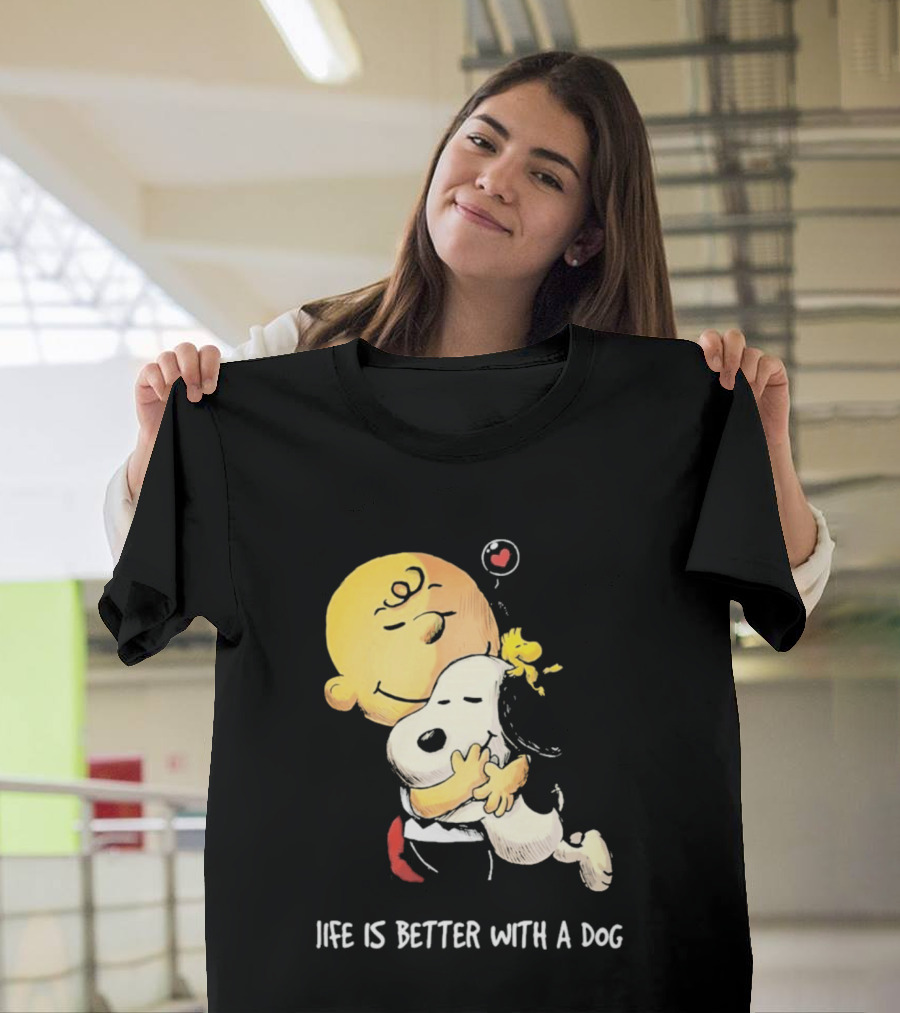 Snoopy Charlie Brown Life Is Better With A Dog Hugging Heart T-Shirt