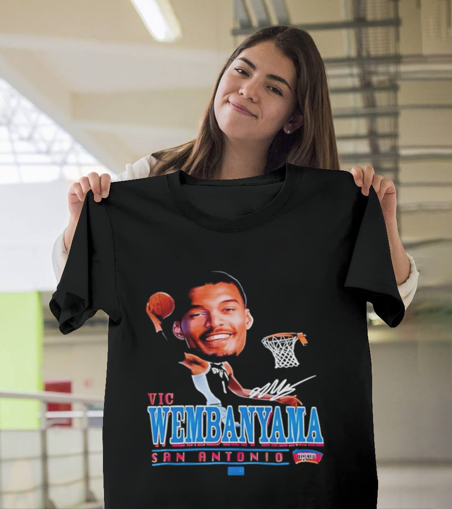 Vic Wembanyama Dunking San Antonio Spurs Autograph T-Shirt