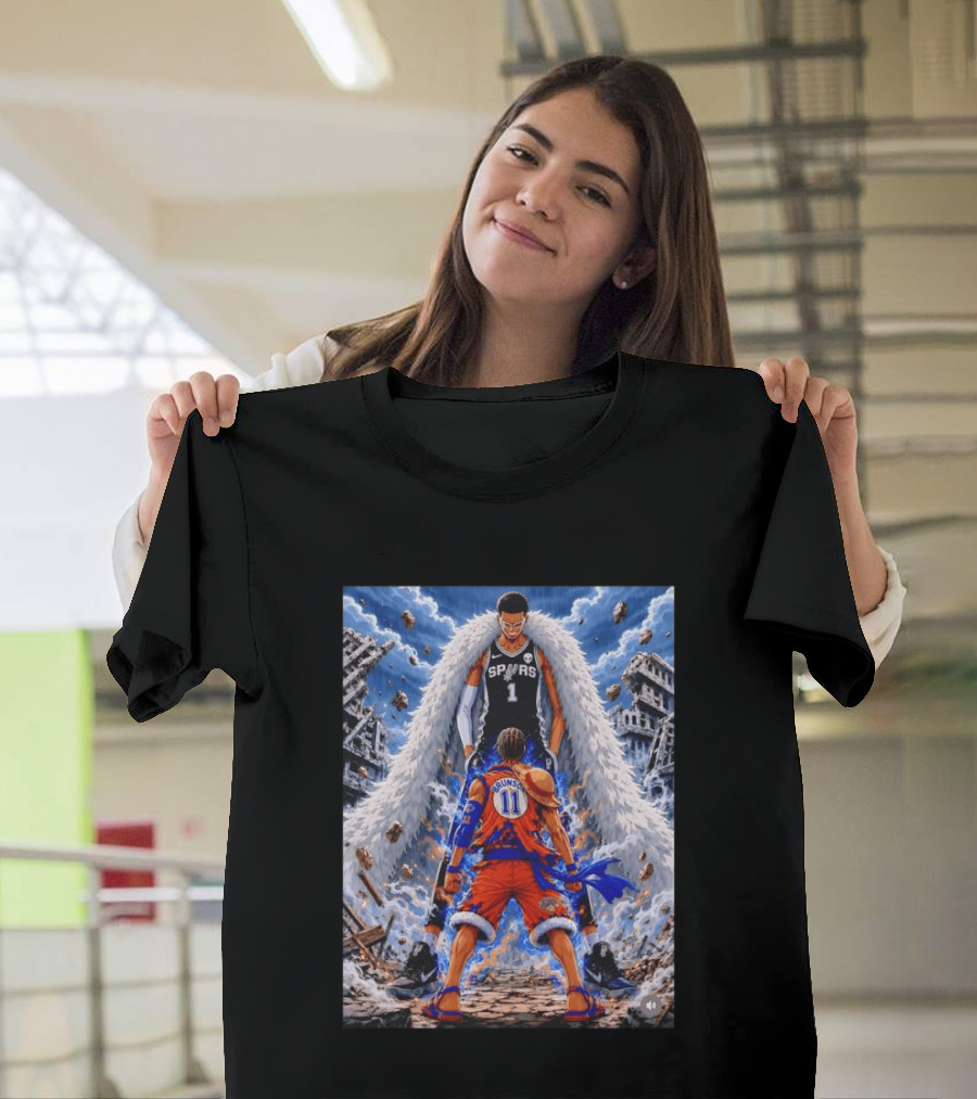 Wembanyama Spurs Vs Brunson Luffy Knicks Anime Crossover Showdown T-Shirt