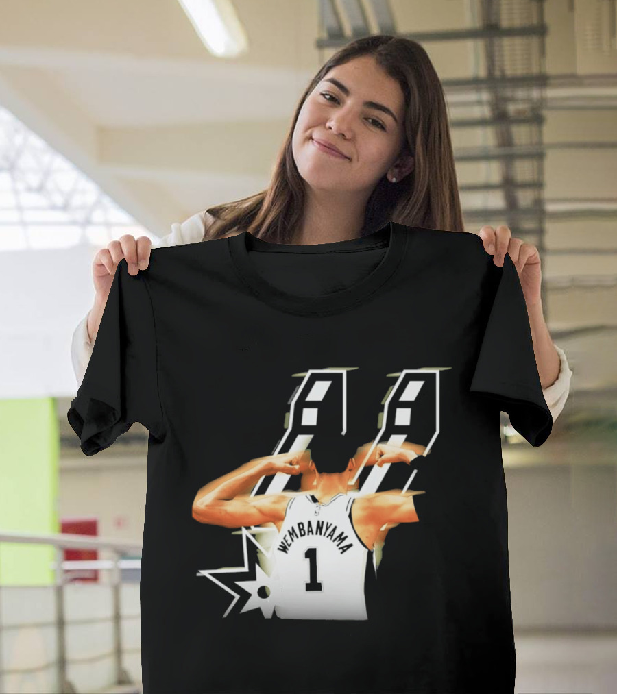 Wembanyama Flexing Back View Number 1 San Antonio Spurs NBA T-Shirt