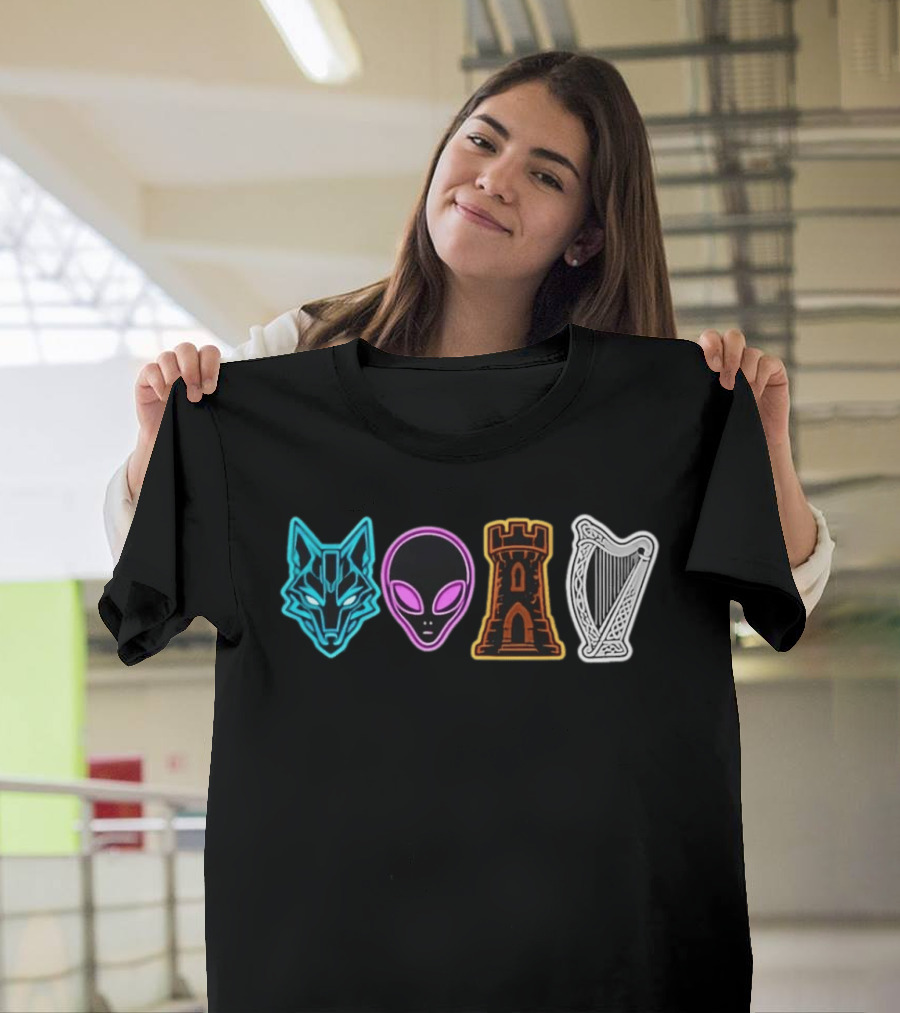 Wolf Alien Castle Harp T-Shirt