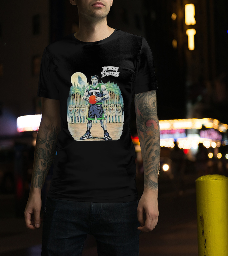 Anthony Edwards Timberwolves Basketball Player With Wolves Moon T-Shirt