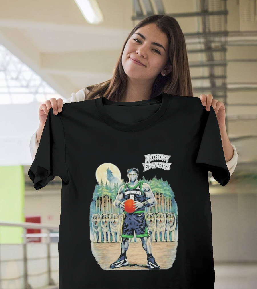 Anthony Edwards Timberwolves Basketball Player With Wolves Moon T-Shirt