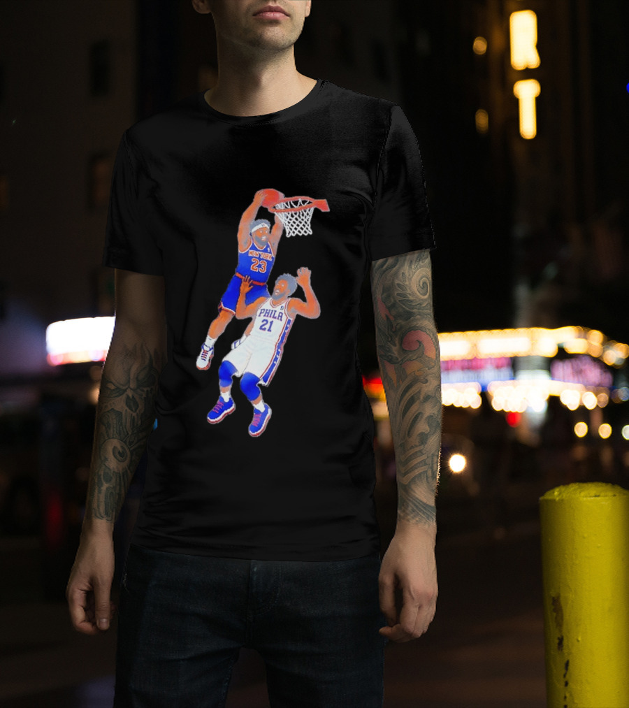 Pixel Art Basketball Dunk Mitchell Robinson New York 23 Joel Embiid PHILA 21 T-Shirt