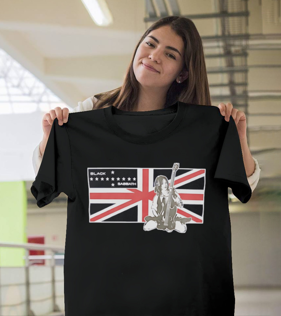 Black Sabbath Union Jack Flag With Guitarist Iconic Band T-Shirt