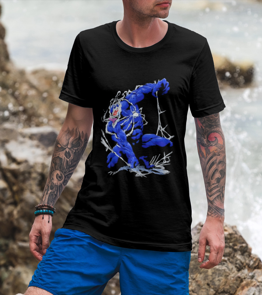 Marvel Blue Venom Symbiote Crouching Dynamic Pose T-Shirt