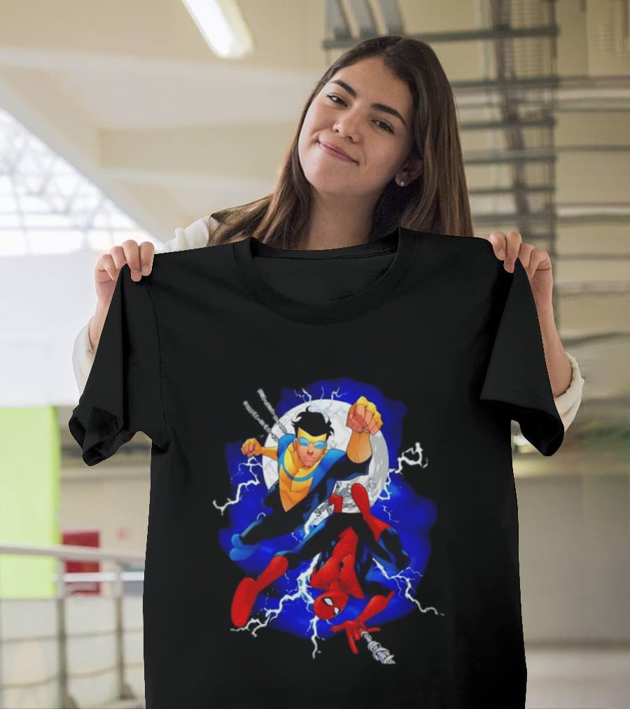 Invincible Spider Man Marvel Comics Crossover Action Hero Dynamic Duo T-Shirt