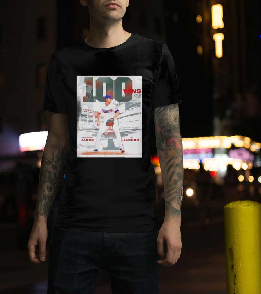 Texas Rangers Jacob DeGrom 100 Wins Achievement Baseball Celebration T-Shirt