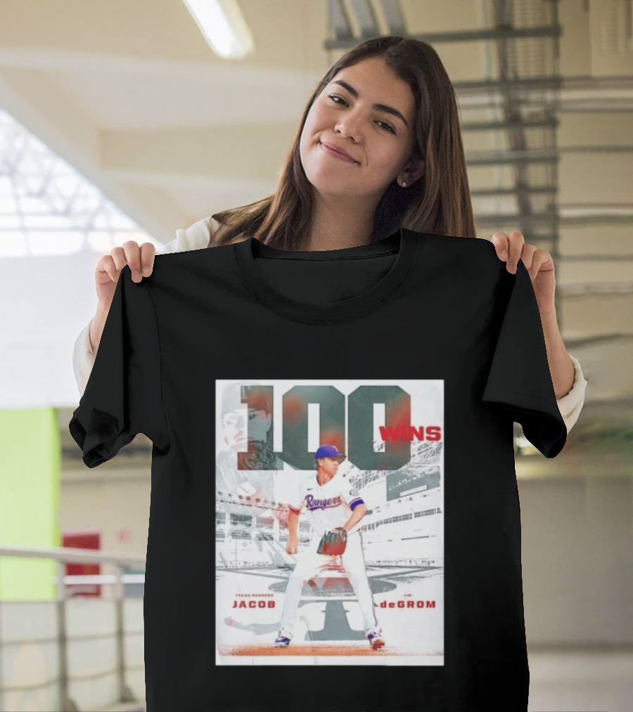 Texas Rangers Jacob DeGrom 100 Wins Achievement Baseball Celebration T-Shirt
