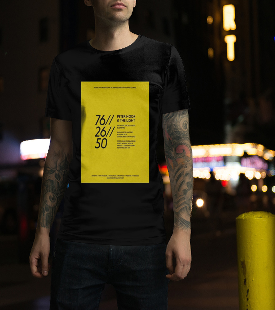 Peter Hook & The Light 76 26 50 Manchester Academy Buzzcocks Retrospective Set T-Shirt